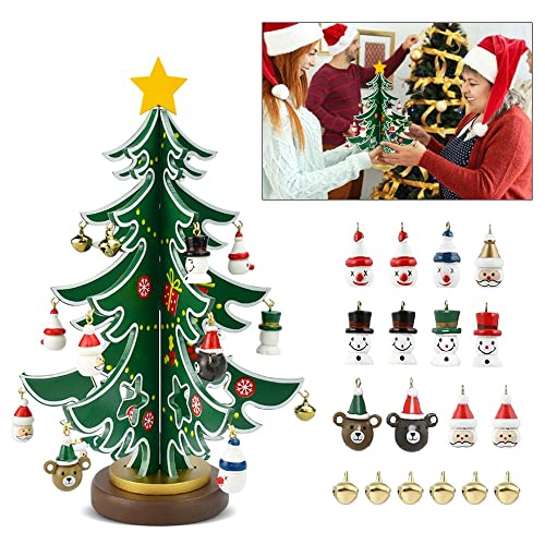 Mini Wooden Tabletop Christmas Tree with Ornaments