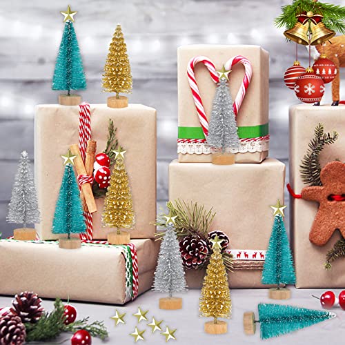 Mini Snow-Frosted Christmas Trees with Wood Base - Set of 24