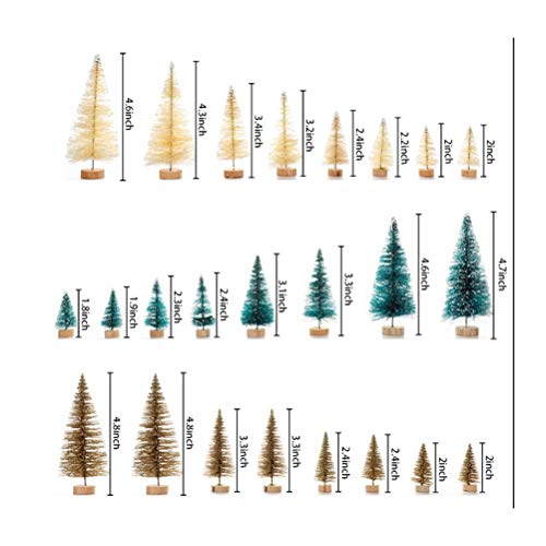 TOYMYTOY 24 Pcs Frosted Sisal Miniature Mini Tabletop Desktop Christmas Tree with Wood Base for Show Window Craft Displays