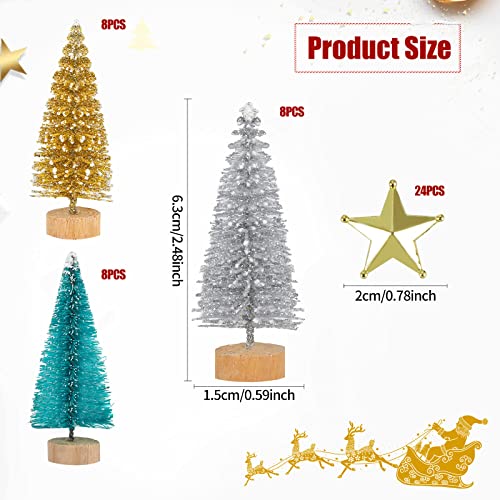 Mini Snow-Frosted Christmas Trees with Wood Base - Set of 24