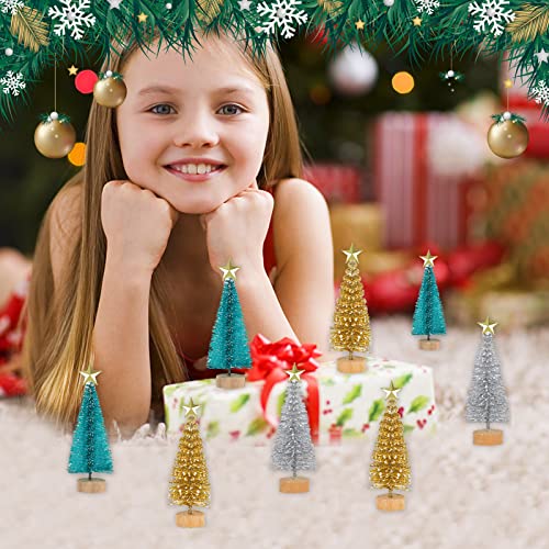 Mini Snow-Frosted Christmas Trees with Wood Base - Set of 24