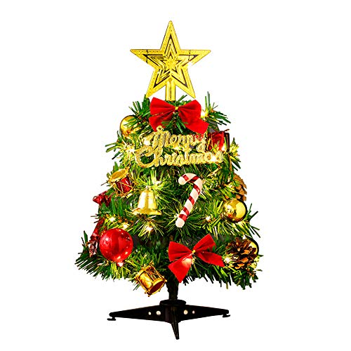 Tabletop Christmas Tree Artificial Xmas Trees and 2M/2.18 Yard Wire String Lights Mini Ornaments Miniature Desk Trees Plastic Winter DIY Crafts Mini Pine Tree for Christmas Holiday Party Home Decor