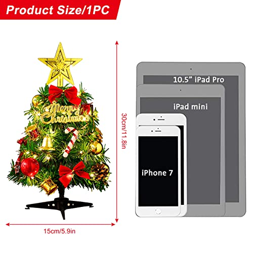 Tabletop Christmas Tree Artificial Xmas Trees and 2M/2.18 Yard Wire String Lights Mini Ornaments Miniature Desk Trees Plastic Winter DIY Crafts Mini Pine Tree for Christmas Holiday Party Home Decor