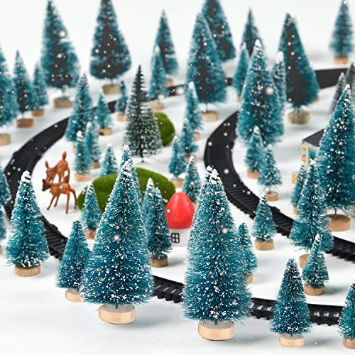 TUPARKA 48Pcs Mini Sisal Christmas Trees Bottle Brush Trees Tabletop Trees Diorama Trees for Christmas Party Home Decoration