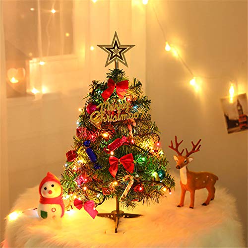 Tabletop Christmas Tree Artificial Xmas Trees and 2M/2.18 Yard Wire String Lights Mini Ornaments Miniature Desk Trees Plastic Winter DIY Crafts Mini Pine Tree for Christmas Holiday Party Home Decor
