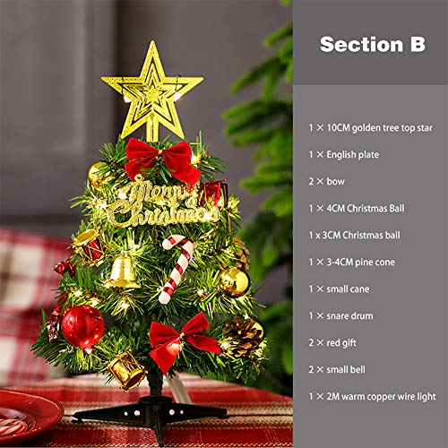 Tabletop Christmas Tree Artificial Xmas Trees and 2M/2.18 Yard Wire String Lights Mini Ornaments Miniature Desk Trees Plastic Winter DIY Crafts Mini Pine Tree for Christmas Holiday Party Home Decor