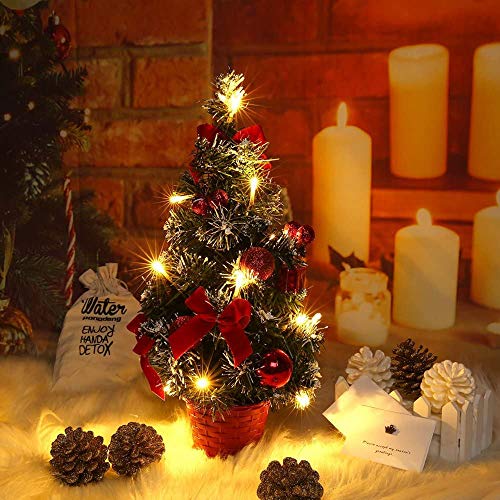 Mini Red Christmas Tree with Lights for Home or Office