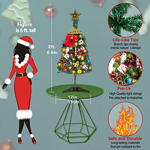 Mini Tabletop Christmas Tree with String Lights