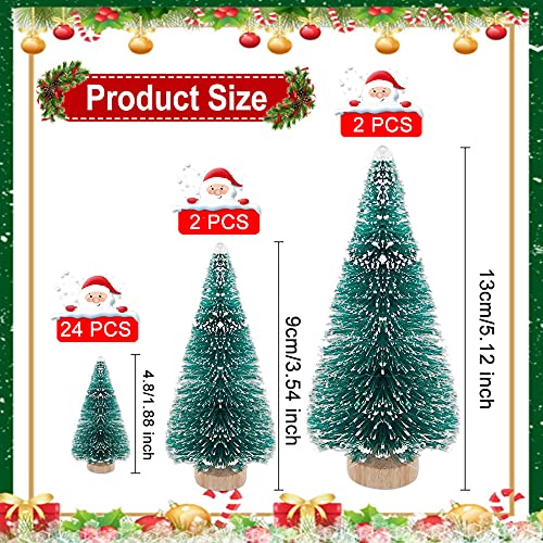 GIRAFEDA 28PCS Miniature Christmas Tree Bottle Brush Trees Mini Artificial Christmas Trees Tabletop Snow Frosted Trees Mini Christmas Trees with Wooden Base for Christmas DIY Craft Decoration(3 Size)