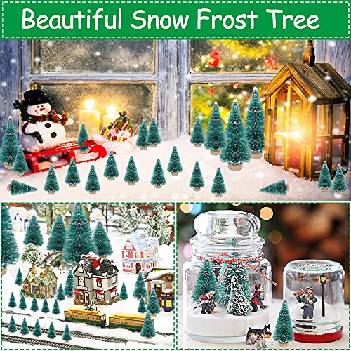 GIRAFEDA 28PCS Miniature Christmas Tree Bottle Brush Trees Mini Artificial Christmas Trees Tabletop Snow Frosted Trees Mini Christmas Trees with Wooden Base for Christmas DIY Craft Decoration(3 Size)