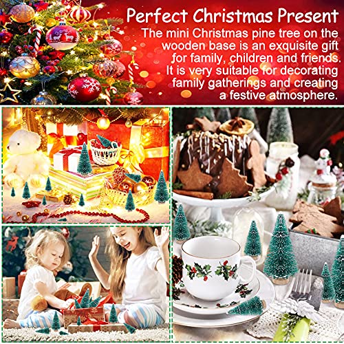 GIRAFEDA 28PCS Miniature Christmas Tree Bottle Brush Trees Mini Artificial Christmas Trees Tabletop Snow Frosted Trees Mini Christmas Trees with Wooden Base for Christmas DIY Craft Decoration(3 Size)