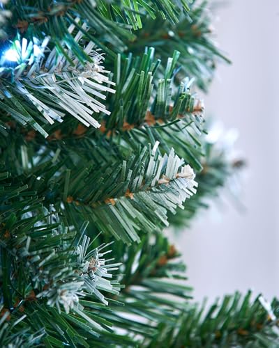 WeRChristmas Pre-Lit Slim Frosted Christmas Tree with 200 White LED Lights, 6 ft/1.8 m, Green