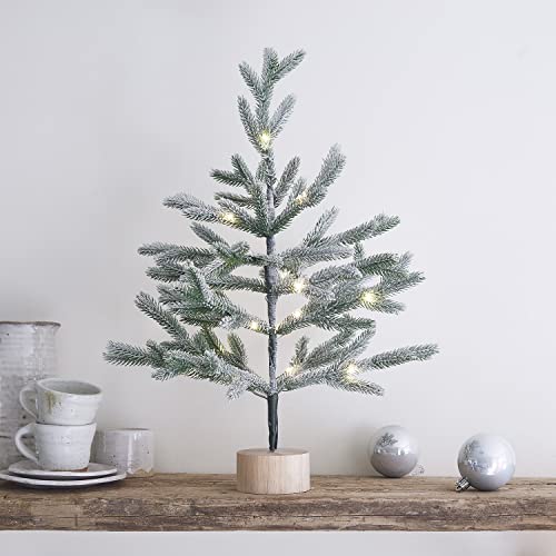 Lights4fun Regular Snowy Pre-Lit Mini Christmas Tree 20 Warm White LEDs Battery Timer 35cm