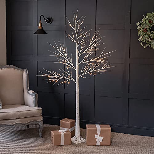 Christow Light Up Outdoor Birch Tree 6ft, Pre Lit Christmas Twig Tree with Lights, Mains Operated with Warm White LEDs (120 LED)
