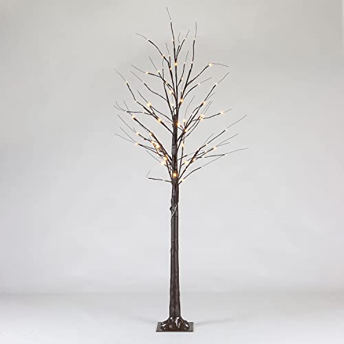 6FT Brown Birch Tree with 96 Warm White Lights