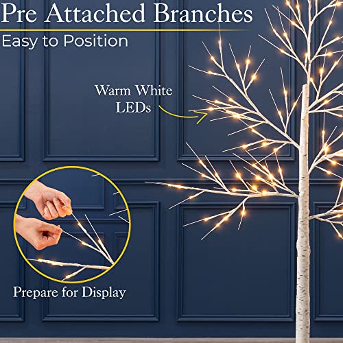 Christow Light Up Outdoor Birch Tree 6ft, Pre Lit Christmas Twig Tree with Lights, Mains Operated with Warm White LEDs (120 LED)