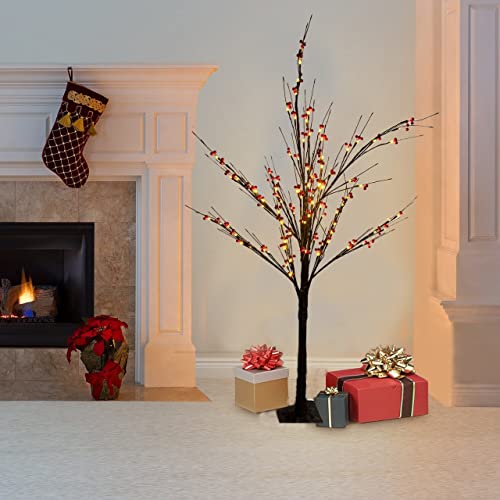 Abaseen Pre-Lit Brown 6FT Twig Tree, Artificial Christmas Tree with 96 Warm White LEDs, Decoration for Wedding, Holiday, Halloween (Pre-Lit Brown Twig Tree, 6 FT)