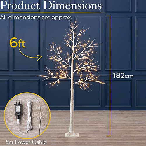 Christow Light Up Outdoor Birch Tree 6ft, Pre Lit Christmas Twig Tree with Lights, Mains Operated with Warm White LEDs (120 LED)