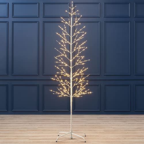 7ft White Twig Tree With Lights - Outdoor & Indoor Christmas Tree
