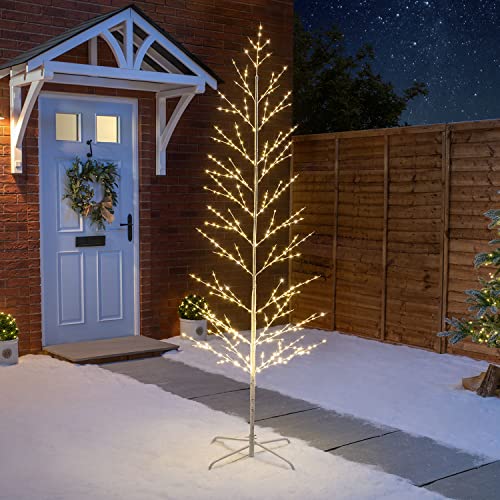 7ft White Twig Tree With Lights - Outdoor & Indoor Christmas Tree
