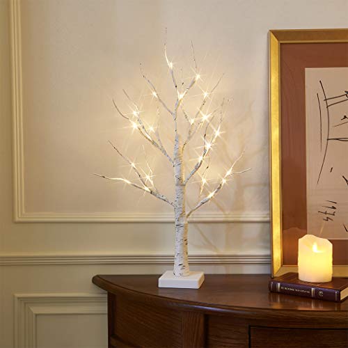 2 Small Birch Twig Tree Lights with 24 Warm White LEDs for Xmas