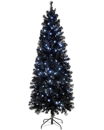 Slim Black Christmas Tree with 200 White LED Lights