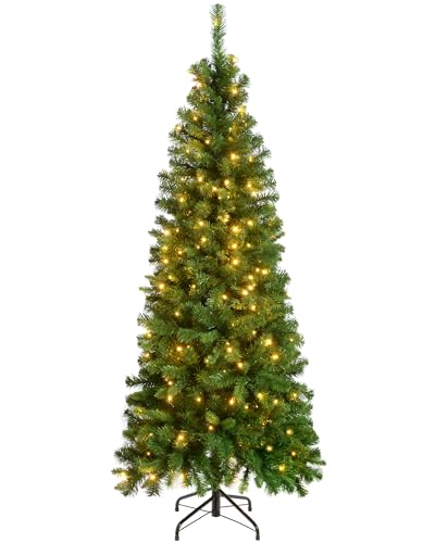 Slim Pre-Lit Christmas Tree, 6 ft, Green, 200 White LEDs