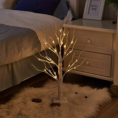 2 Small Birch Twig Tree Lights with 24 Warm White LEDs for Xmas
