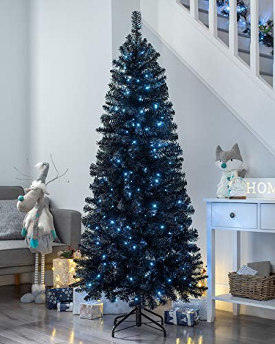 Slim Black Christmas Tree with 200 White LED Lights