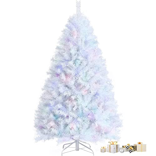 GYMAX 4FT/5FT/6FT White Artificial Christmas Tree, Realistic Full Xmas Pine Tree with Metal Stand, X-mas Traditional Decorations for Living Room, Doorway and Shop (6FT)