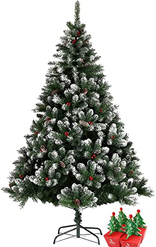 7ft Snow Flocked Evergreen Christmas Tree with Red Berries