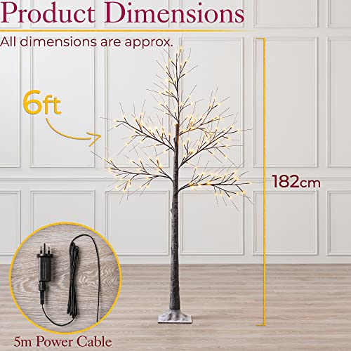 6ft Snowy Twig Tree With Lights, Birch Pre-Lit