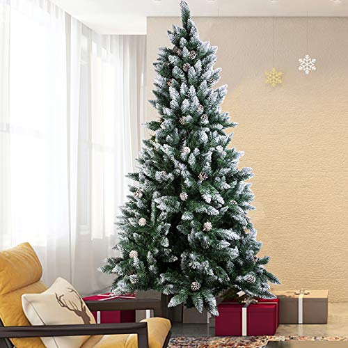 Flocked Christmas Tree with Pine Cones - 7FT