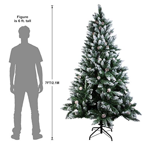 Flocked Christmas Tree with Pine Cones - 7FT