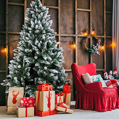 Flocked Christmas Tree with Pine Cones - 7FT