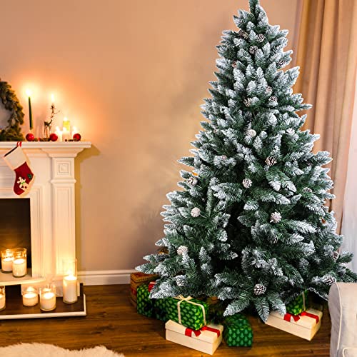 Flocked Christmas Tree with Pine Cones - 7FT