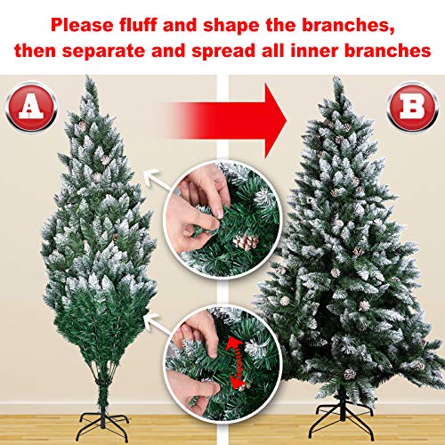 Flocked Christmas Tree with Pine Cones - 7FT