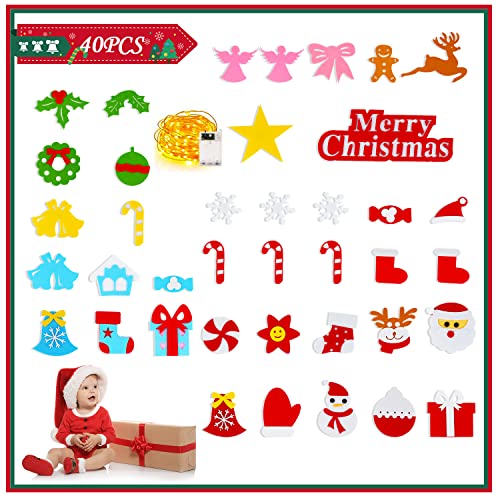 Felt Christmas Tree with 40 Ornaments & 50 LED Lights