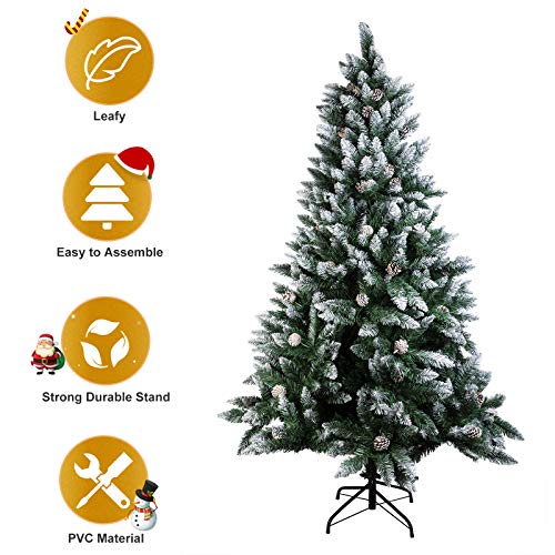 Flocked Christmas Tree with Pine Cones - 7FT