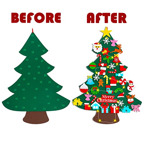 Felt Christmas Tree with 40 Ornaments & 50 LED Lights
