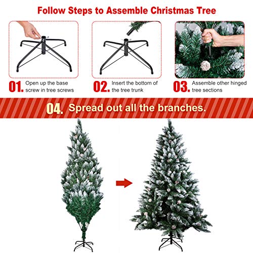 Flocked Christmas Tree with Pine Cones - 7FT