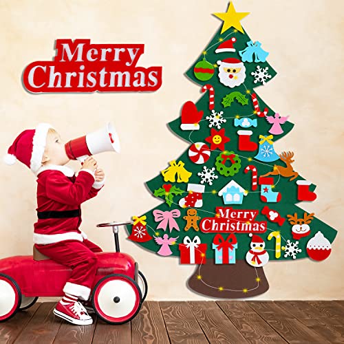 Felt Christmas Tree with 40 Ornaments & 50 LED Lights