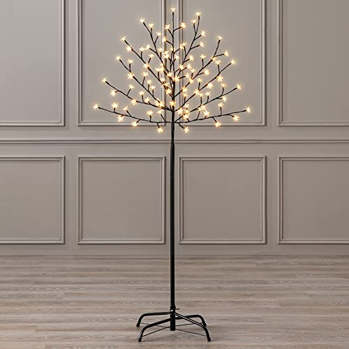 Cherry Blossom Tree 96 LED Light Up Indoor Outdoor Christmas Decoration With Stand 150cm / 5ft (Warm White)