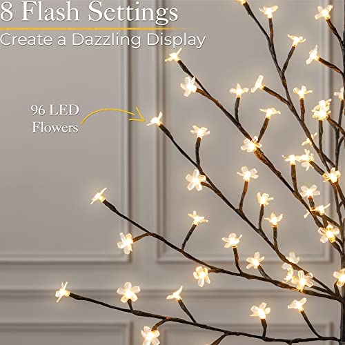 Cherry Blossom Tree 96 LED Light Up Indoor Outdoor Christmas Decoration With Stand 150cm / 5ft (Warm White)