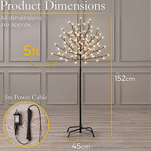 Cherry Blossom Tree 96 LED Light Up Indoor Outdoor Christmas Decoration With Stand 150cm / 5ft (Warm White)
