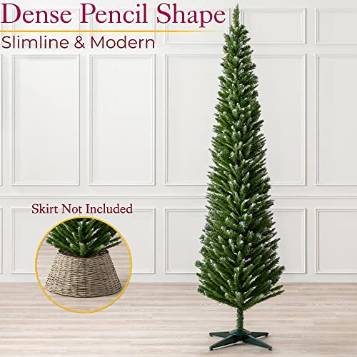 Snowy Pencil Christmas Tree: 7ft, Frosted & Slim