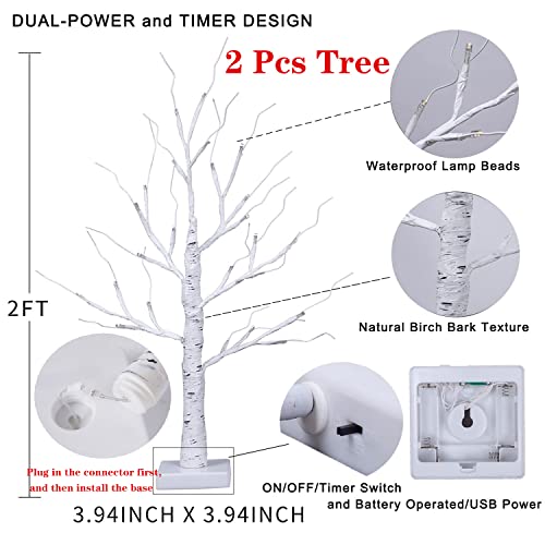 Tabletop Birch Christmas Tree - Warm White LED Lights