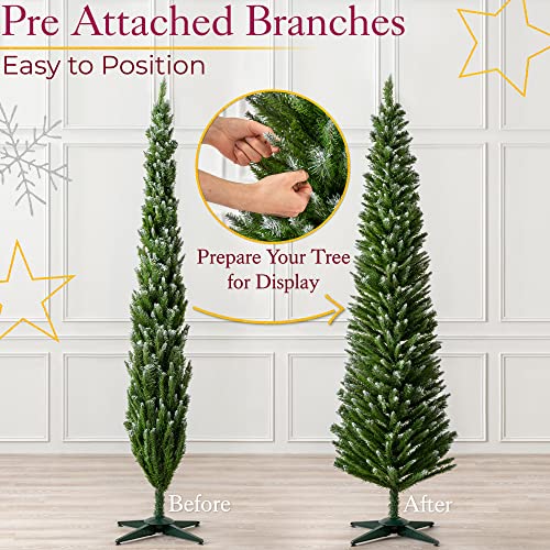 Snowy Pencil Christmas Tree: 7ft, Frosted & Slim