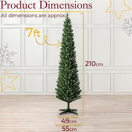 Snowy Pencil Christmas Tree: 7ft, Frosted & Slim