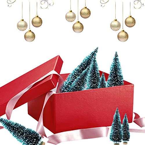 MAX COOK 38Pcs Miniature Christmas Tree Mini Sisal Snow Frost Trees Artificial Model Trees with Wooden Base Bottle Brush Trees Winter Snow Ornaments Tabletop Trees(Blue-Green)